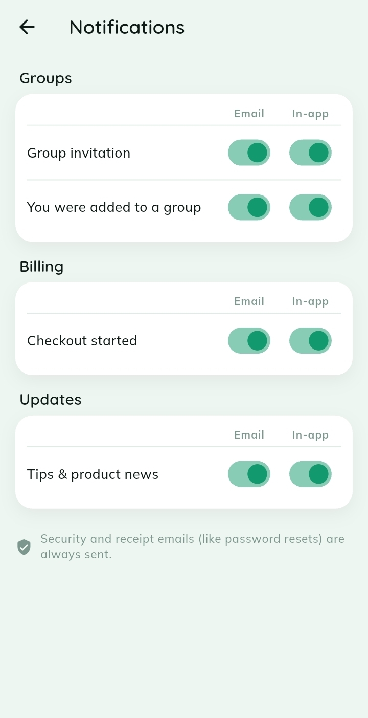 Notification settings — Choose exactly which email and in-app alerts you receive.