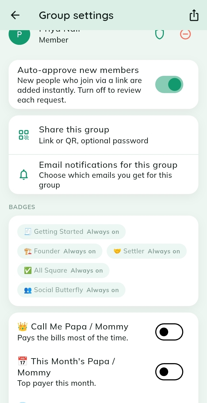 Badges & rewards — Turn on the badges that keep your group friendly and competitive.